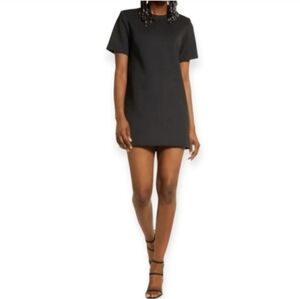 Good American Black Scuba Mini Dress Strong Shoulder Short Sleeve Size Small